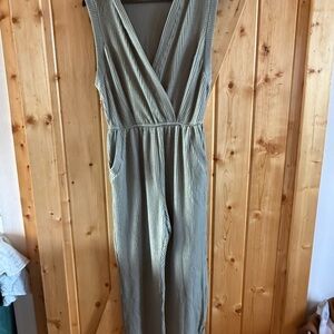 Ces Femme Hooded Ribbed Olive Jumpsuit